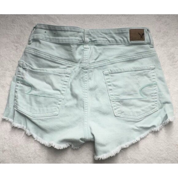 American Eagle Shorts Womens Sz 2 Cut-Off Frayed Distressed Stretch Pockets Aqua - Picture 2 of 11